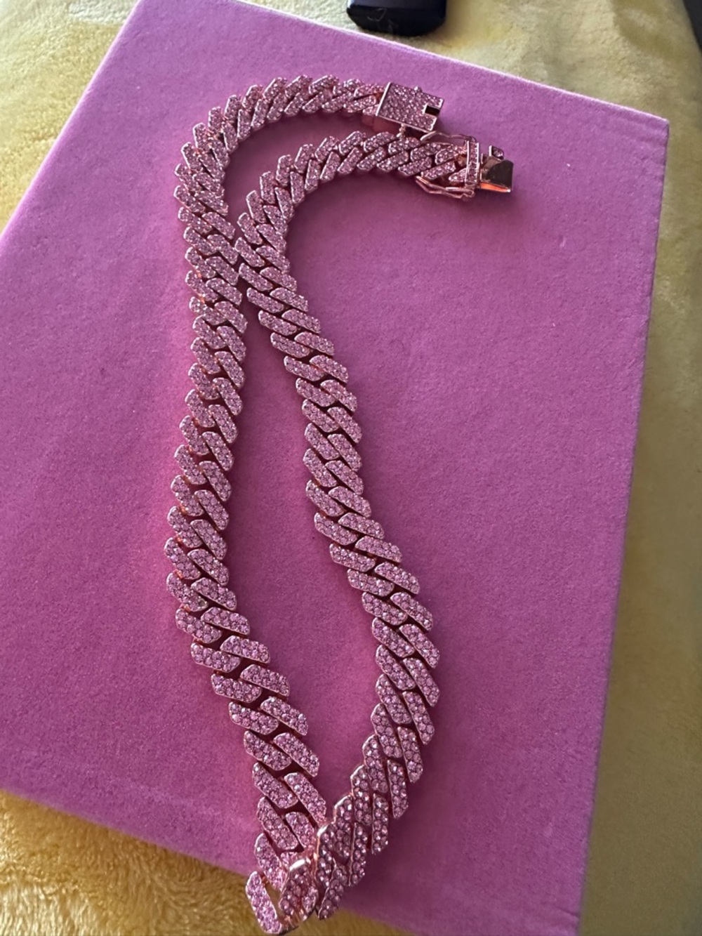 Rose Gold and pink Pave Cuban Link Necklace - Women's Jewelry - Picture 7 of 7
